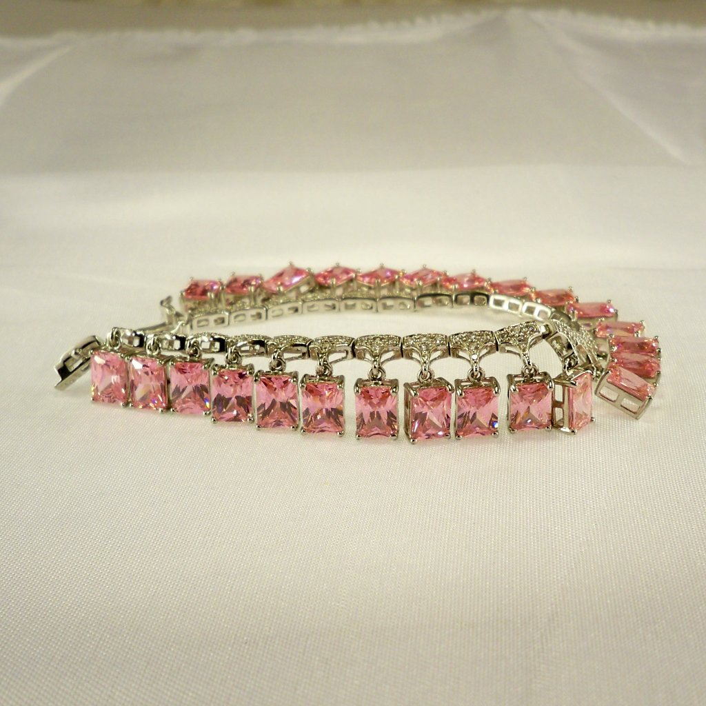 New Rare Vintage S Somers (Signature) Pink Cz Silver Dangle Bracelet